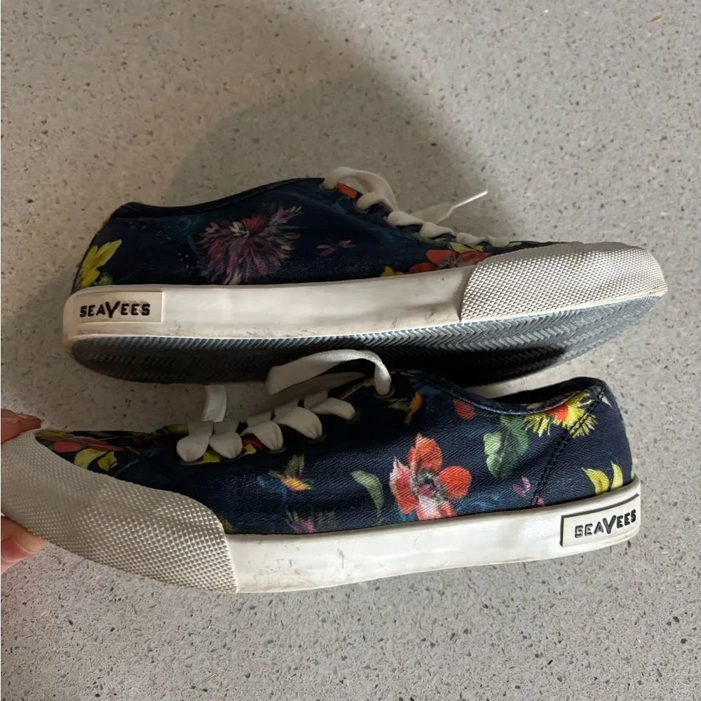 Floral Canvas Sneakers with White Laces by Sea Vees